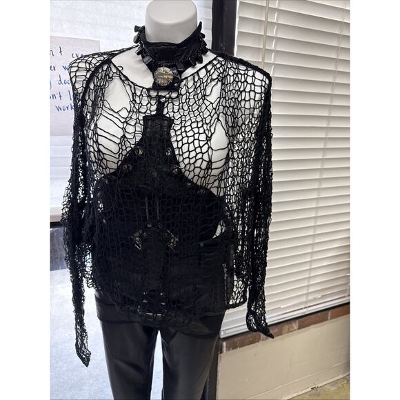 Dystopian Y2K Distressed Rave Top, Black, One Size - Picture 5 of 5